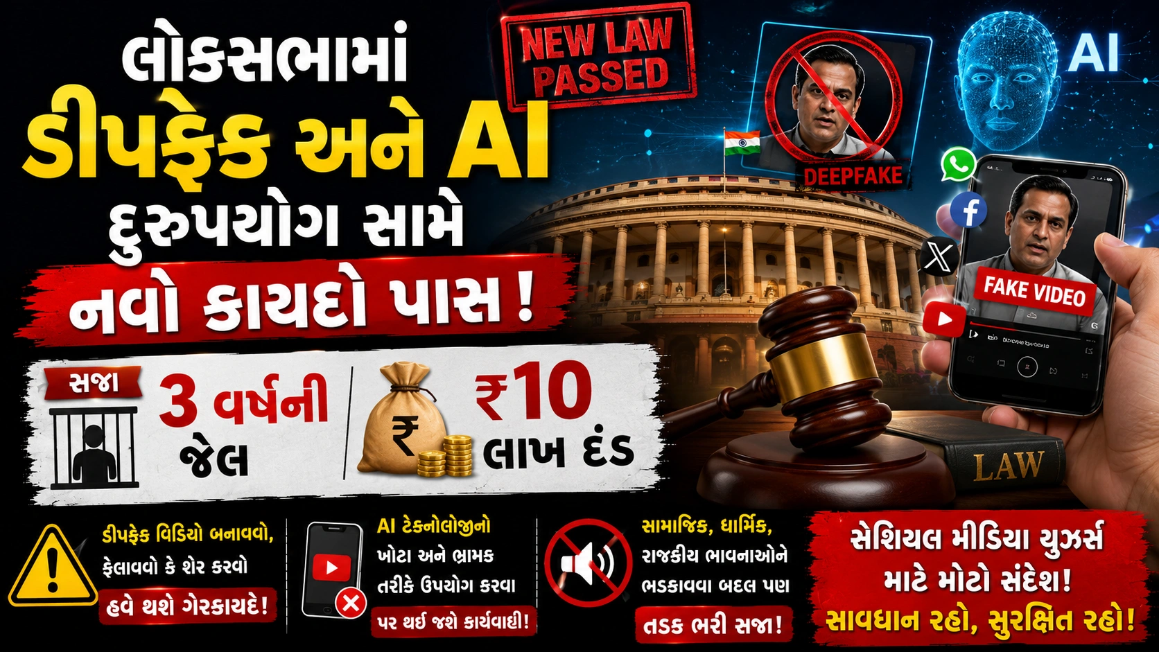 લોકસભામાં ડીપફેક અને AI દુરુપયોગ સામે નવો કાયદો - 3 વર્ષની જેલ અને 10 લાખ દંડ